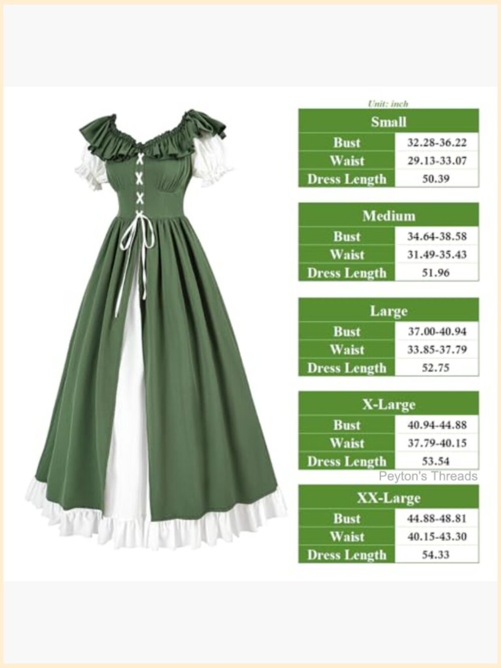 Renaissance Dress Women Medieval Costume Lace Up Puff Sleeves Maxi Ren Faire - Picture 7 of 7